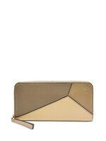 Loewe Loewe Small Leather Goods, Multi, Puzzle Calf Leather Zip Around Wallet In Angora Dusty Beige & Gold
