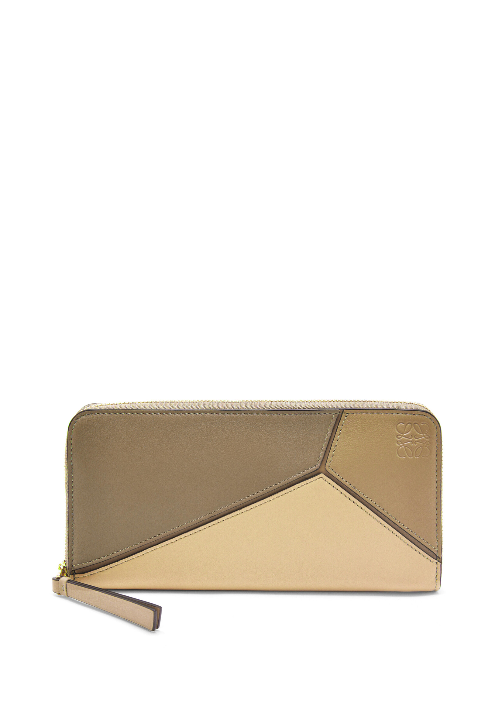 Loewe Loewe Small Leather Goods, Multi, Puzzle Calf Leather Zip Around Wallet In Angora Dusty Beige & Gold