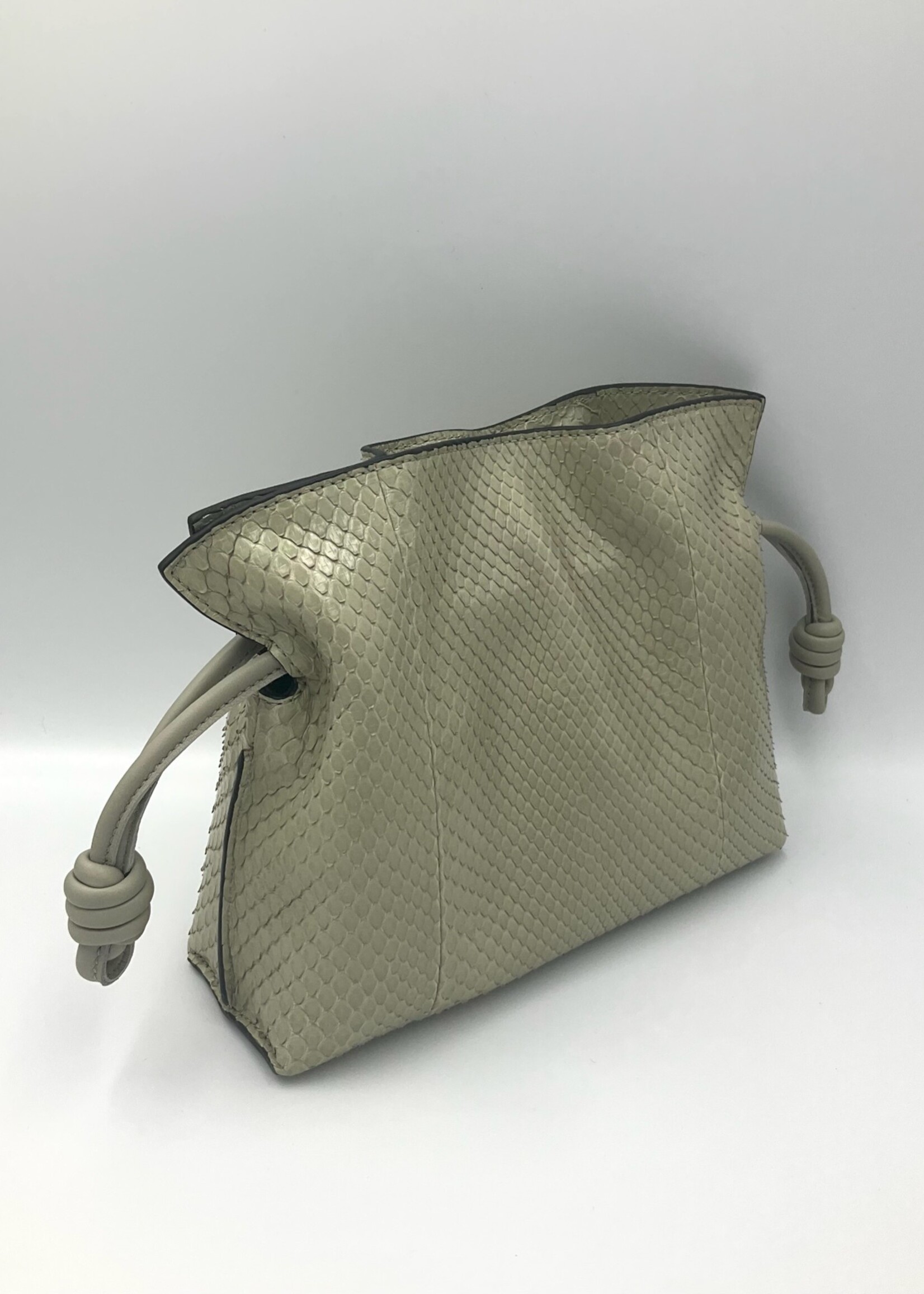 Loewe Loewe Bag, Green, Snake Skin Flamenco Knotted Drawstring Mini Bag In Marble Green w/ Shoulder Strap