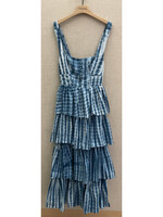 Muzungu Sisters Muzungu Sisters Dress, Multi, Iman Linen Sleeveless Corset Long Dress In Shibori Blue w/ Ruffles