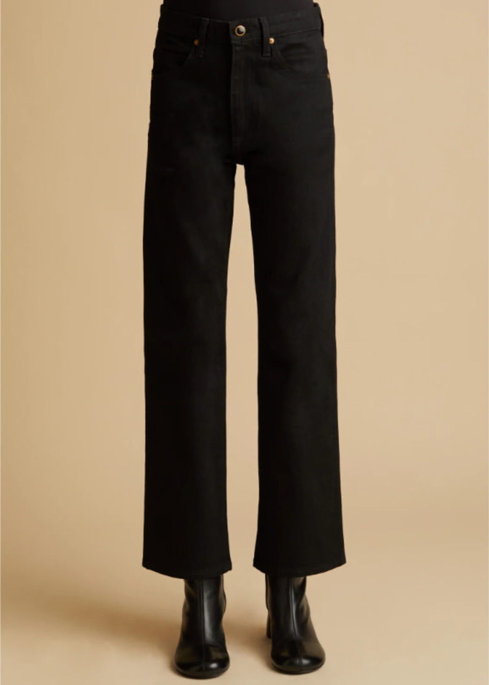 Khaite Khaite Jeans, Black, Vivian Cotton High Waist Bootcut Flare Jeans in Black Rinse