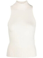 Patou Patou Top, White, Alpaca Turtle Neck Sleeveless Top in Avalanche