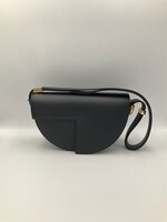 Patou Patou Bag, Black, Recycled Leather Cut Out Geometric Monogram Half Circle Shoulder Bag