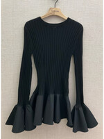 J.W. Anderson J.W. Anderson Top, Black, Merino Wool Fitted Crew Neck Knitted w/ Contrast Woven Hem