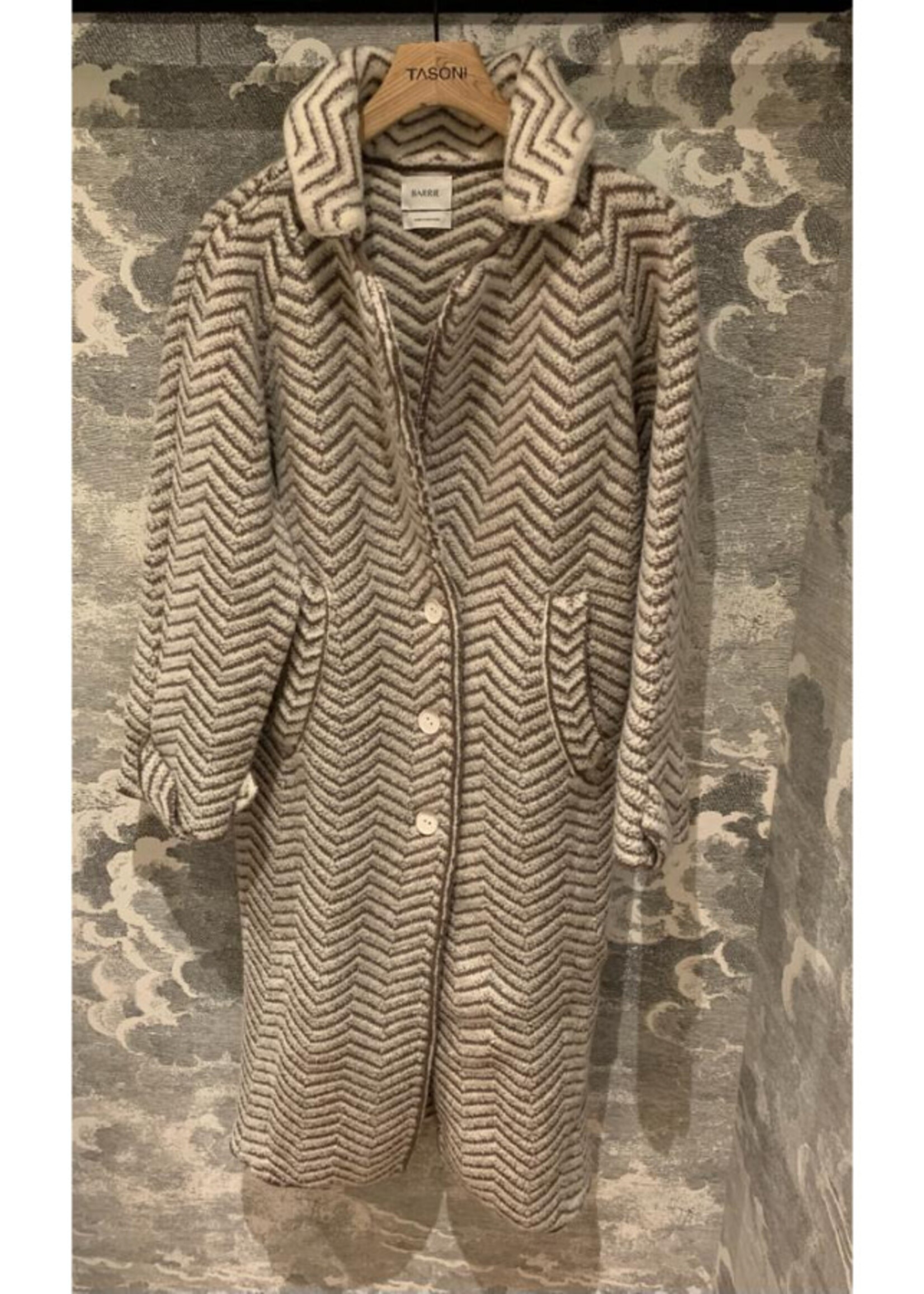 Barrie Barrie Coat, Multi, Cashmere & Wool Collared Button Up Chevron Pattern Coat In Wild Beast