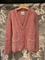 Barrie Barrie Jacket, Multi, Cashmere & Wool V-Neck Button Up Chevron Pattern Jacket In College Red