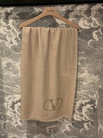 Valentino Valentino Scarf, Beige, Cashmere & Silk Mix Shawl in Cream w/ Lurex Logo Embroidery