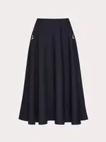 Valentino Valentino Skirt, Navy, Crepe Couture Solid Midi Skirt In Navy w/ V Gold Details