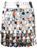 Rabanne Paco Rabanne Skirt, Multi, Mini Large Sequins Skirt In Navy Bright Orange & Silver