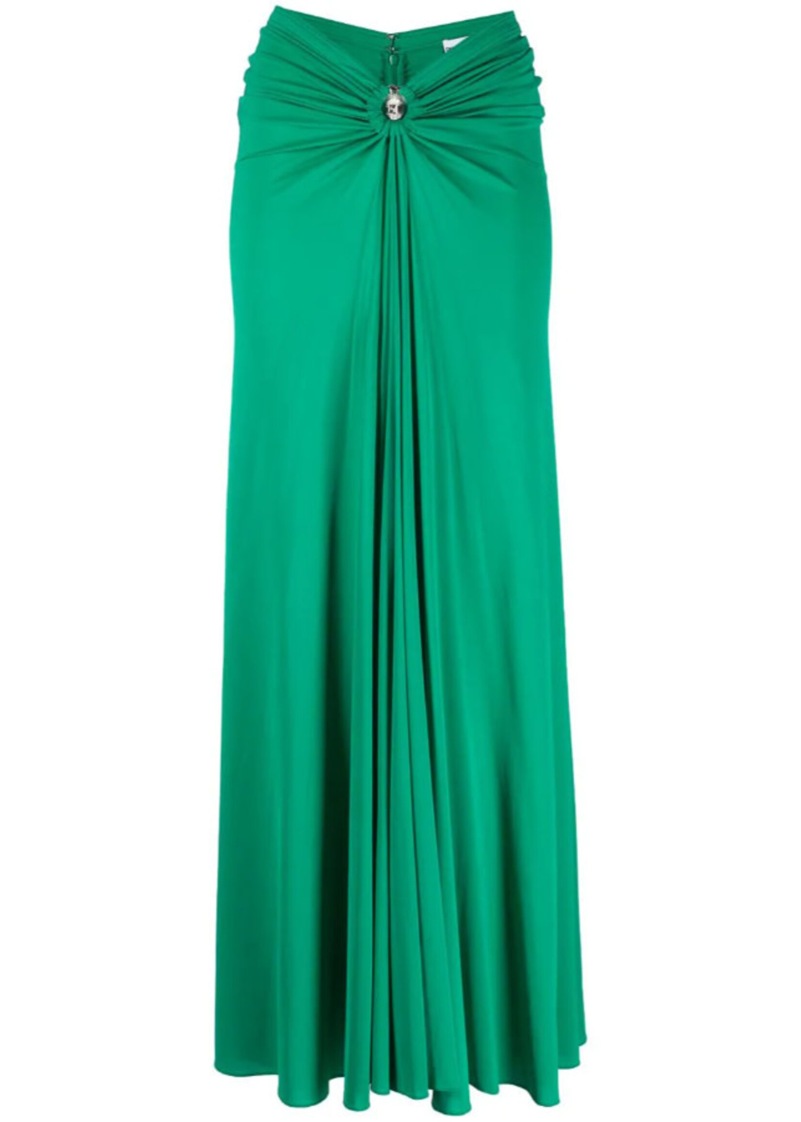 Rabanne Paco Rabanne Skirt, Green, Asymmetric Ruffled Long Skirt In Emeraude w/ Ring Application