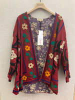 Muzungu Sisters Muzungu Sisters Jacket, Multi, Cotton Uzbek Suzani Jacket In Red & Multicolour w/ Floral Embroidery