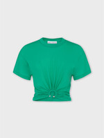 Rabanne Paco Rabanne T-Shirt, Green, Crew Neck Short Sleeve Asymetric T-Shirt In Emeraude w/ Ring Application