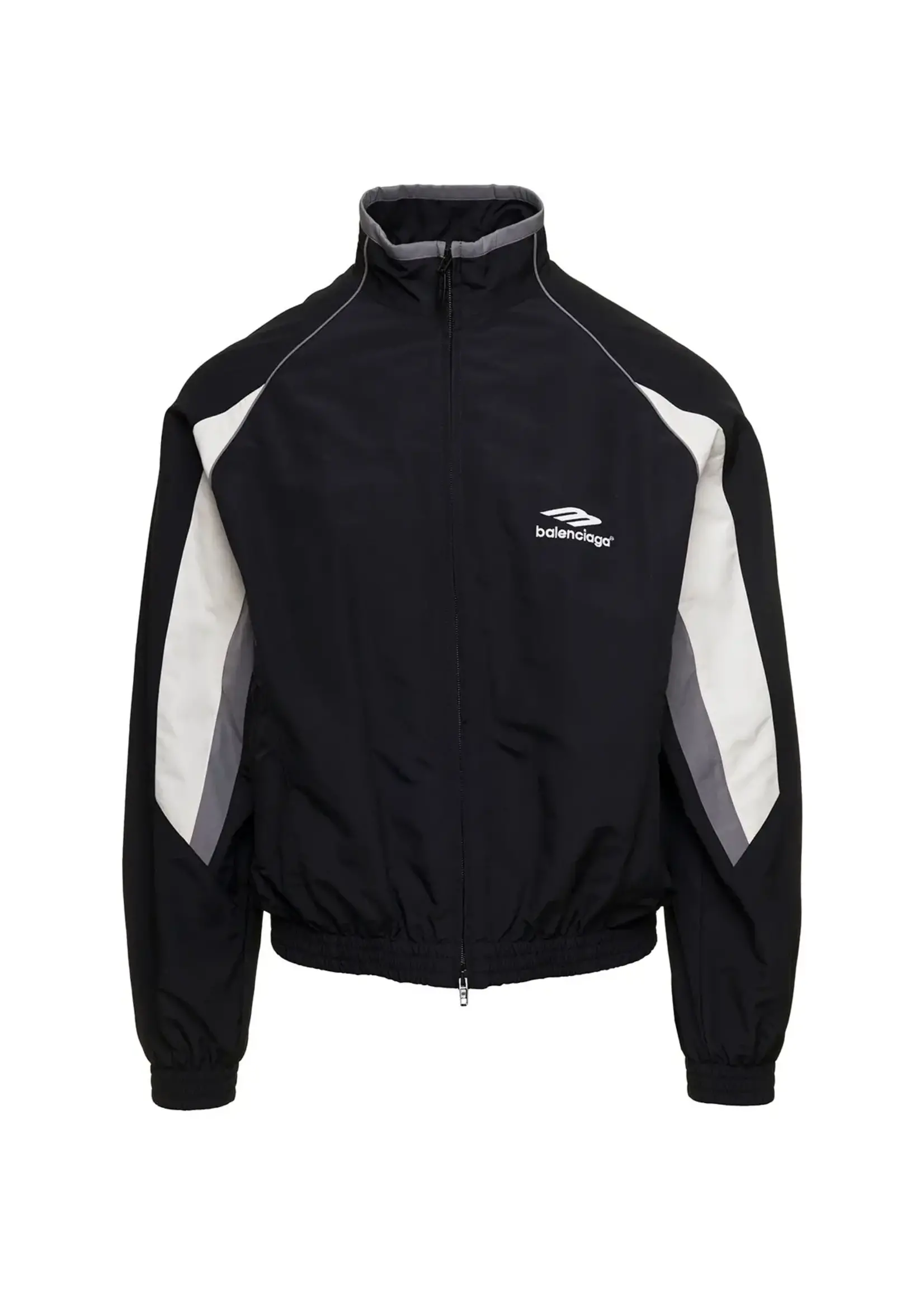 Balenciaga Balenciaga Jacket, Black, 3B Sports Icon Nylon Regular Fit High Neck Zipped Up Tracksuit Jacket in Black Grey & White