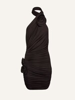 Magda Butrym Magda Butrym Dress, Grey, V-Neck Sleeveless Ruched Scoop Halter Dress in Dark Brown