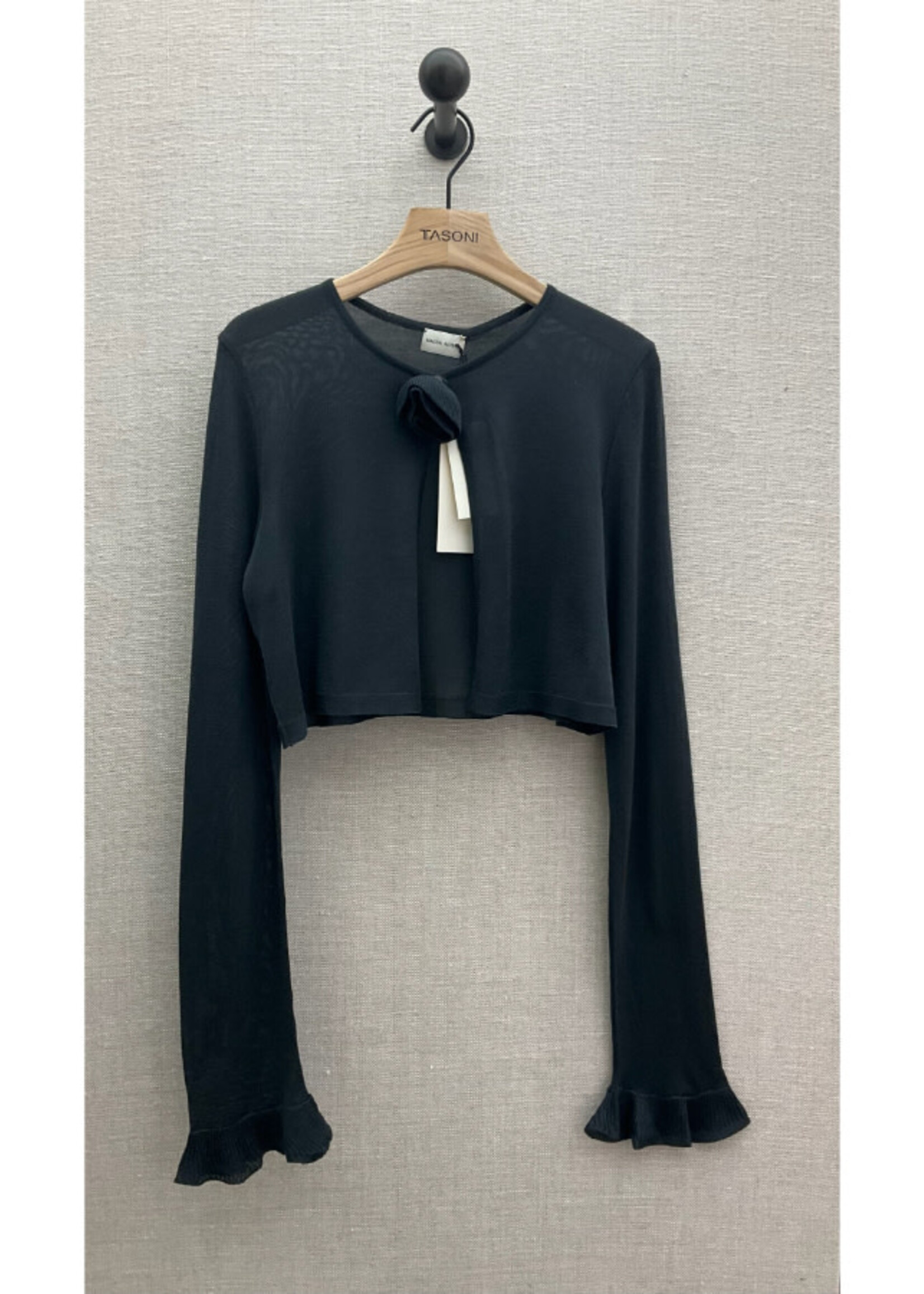 Magda Butrym Magda Butrym Knitwear, Grey, Open Cropped Transparent Knitwear in Dark Grey w/ One Button