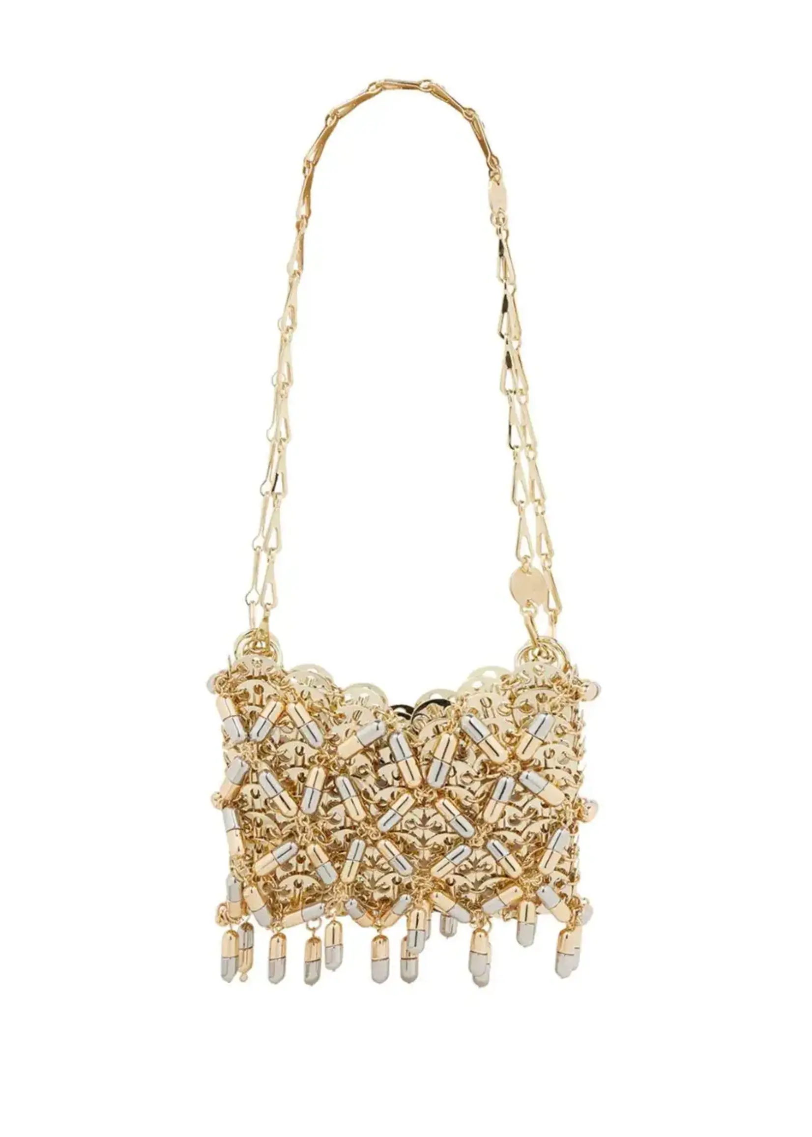 Rabanne Paco Rabanne Bag, Multi, Metal Disc 1969 Nano Shoulder Bag In Gold & Silver w/ Steel Pills Mesh