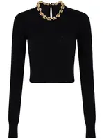 Rabanne Paco Rabanne Knitwear, Black, Wool & Cashmere Round Neck Pullover w/ Gold Chain Neck Assembly