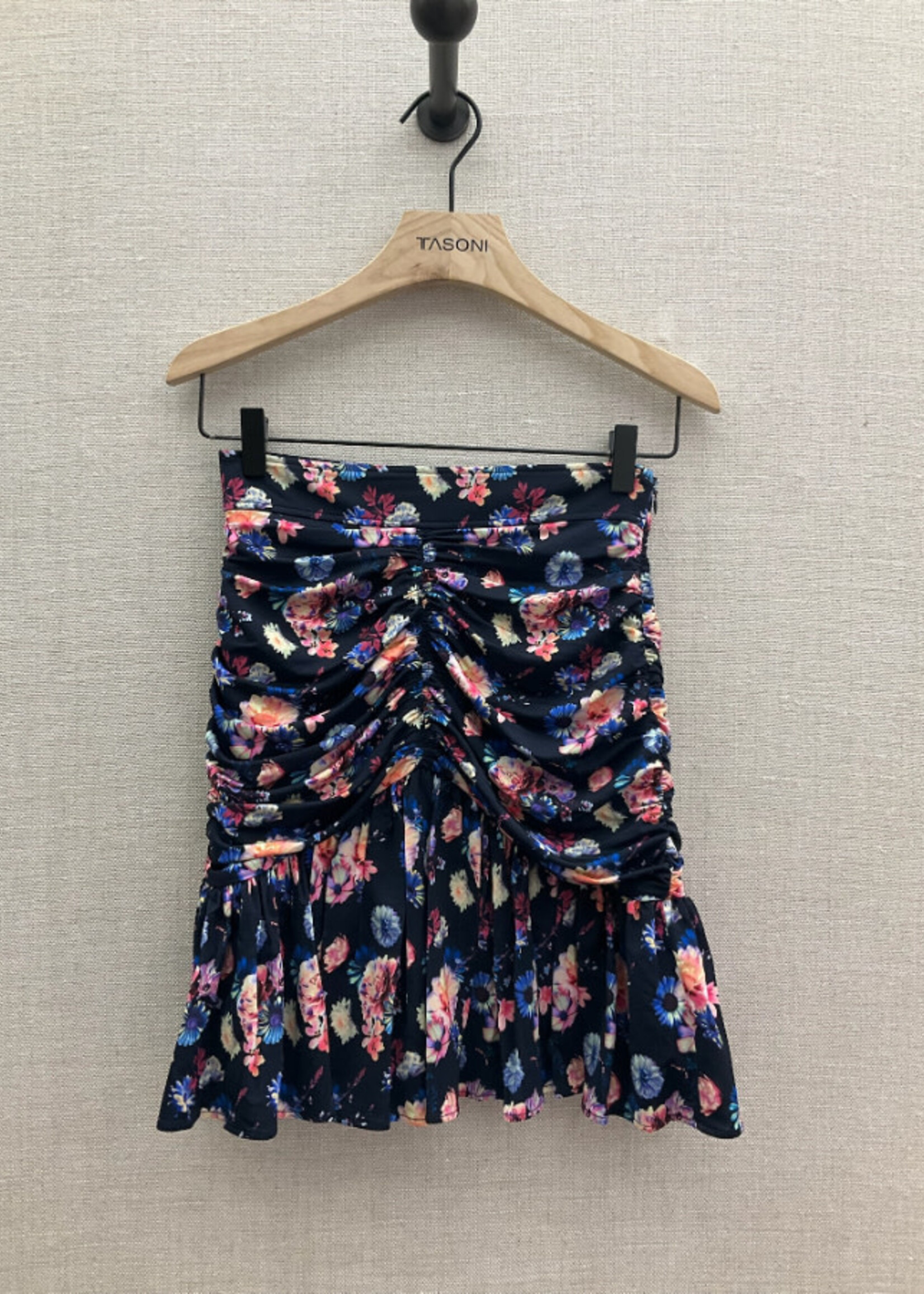 Rabanne Paco Rabanne Skirt, Print, Pencil Mini Ruffled Skirt In Navy Neon Flowers