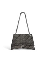 Balenciaga Balenciaga Shoulder Bag, Grey, Cotton Denim Hourglass Bag in Charcoal Black w/ Chain Shoulder Strap