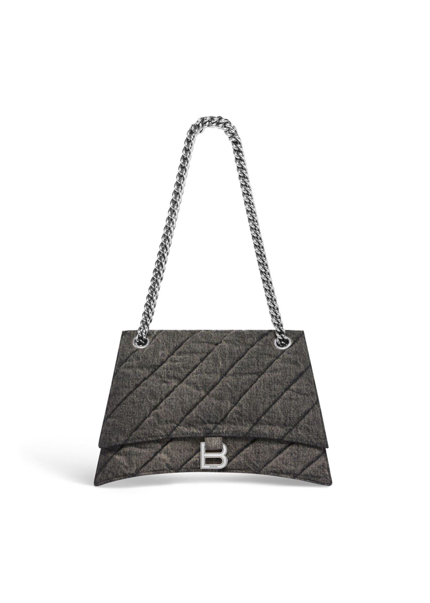 Balenciaga Balenciaga Shoulder Bag, Grey, Cotton Denim Hourglass Bag in Charcoal Black w/ Chain Shoulder Strap