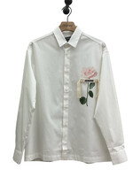 Jacquemus Jacquemus Shirt, White, La Chemise Baou Asymmetric Shirt In Print Light Pink Rose w/ Jacquemus Ribbon