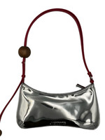 Jacquemus Jacquemus Shoulder Bag, Silver, Le Bisou Perle Beaded Bag In Silver w/ Red Shoulder Strap