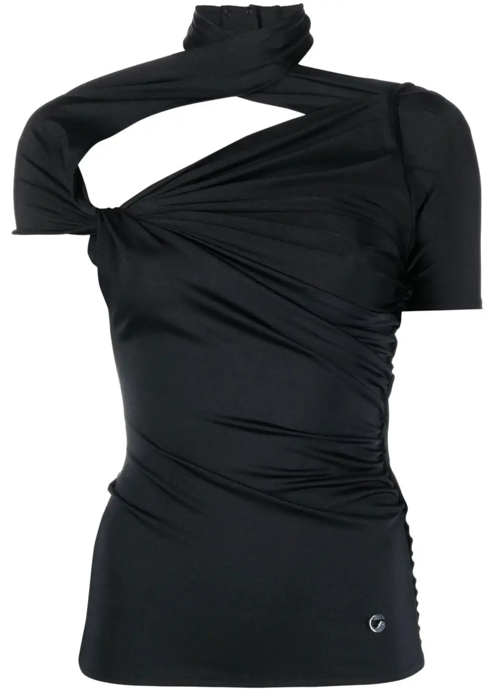 Coperni Coperni Top, Black, Asymmetric Draped Jersey Cut Out Short Sleeve Top