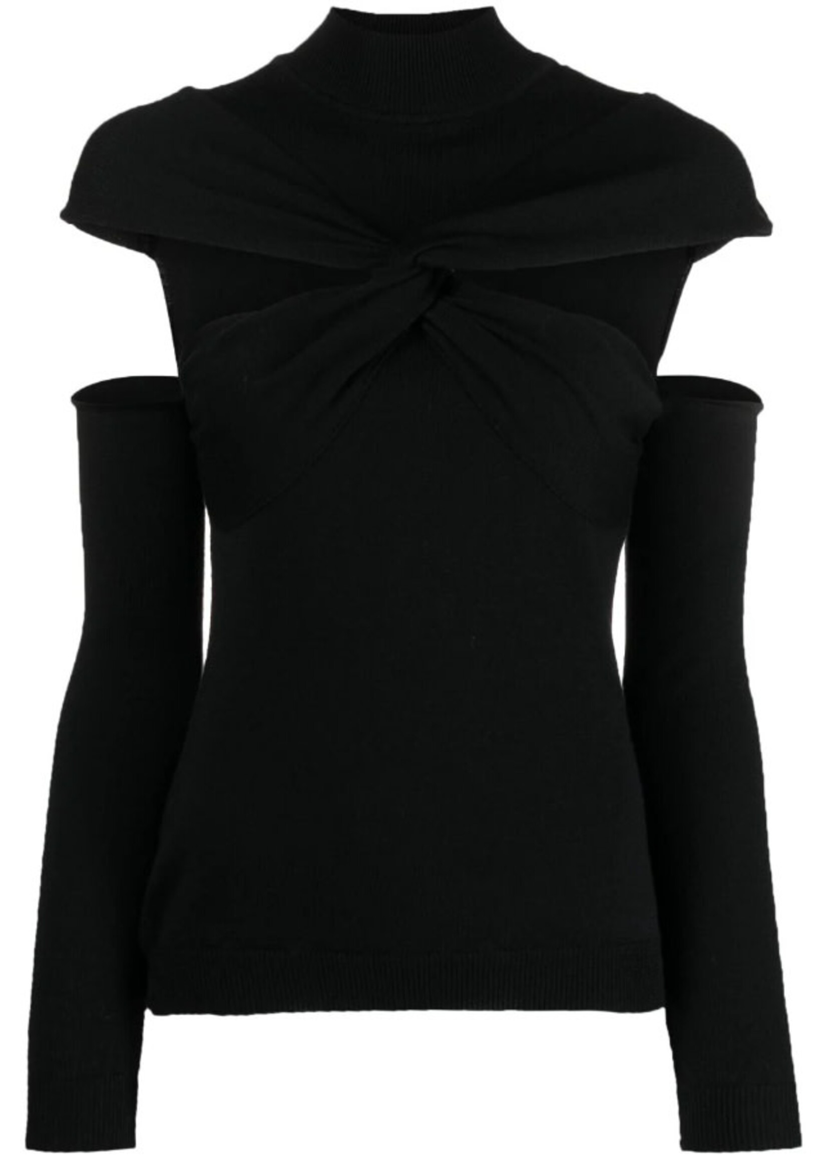 Coperni Coperni Knitwear, Black, High Neck Twisted Cut Out Long Sleeve Knit Top