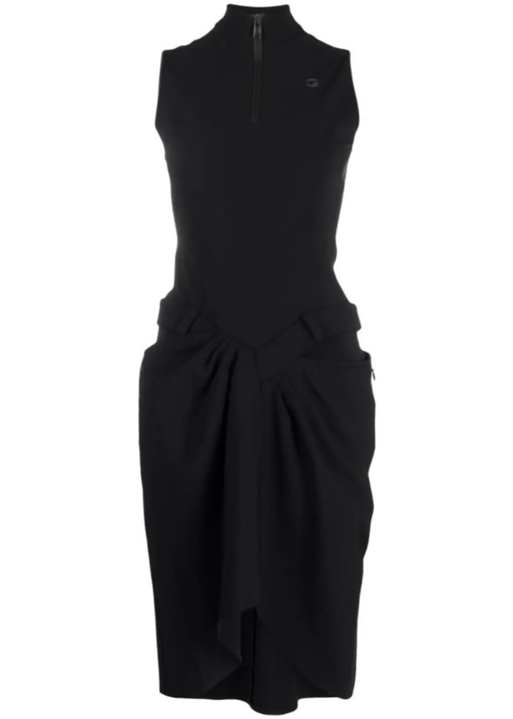 Coperni Coperni Dress, Black, Hybrid Tailored High Zip Up Neck Sleeveless Assymetric Dress