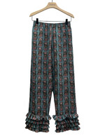 Muzungu Sisters Muzungu Sisters Trousers, Print, Talitha Linen Elastic Waist Pants In Blue w/ Serpent Ocean Print & Ruffle Detail