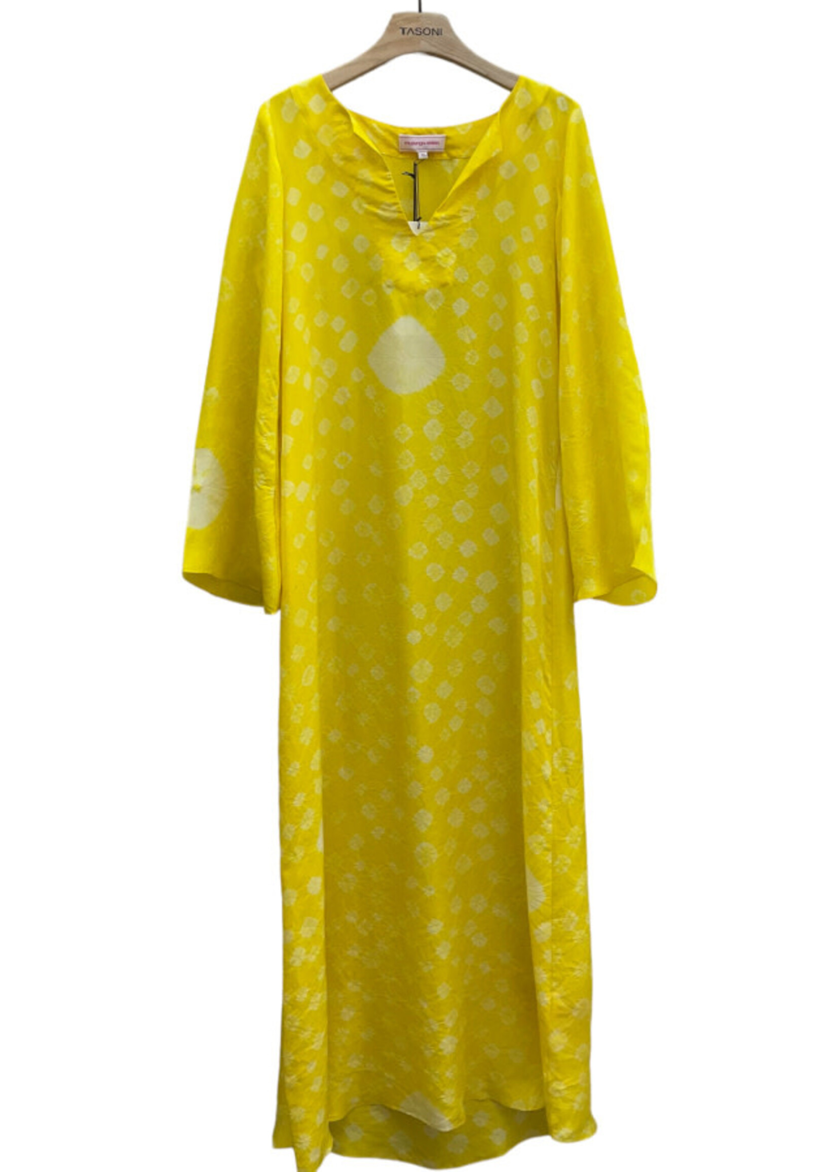 Muzungu Sisters Muzungu Sisters Dress, Multi, Silk V-Neck Long Sleeve Kaftan In Shibori Yellow