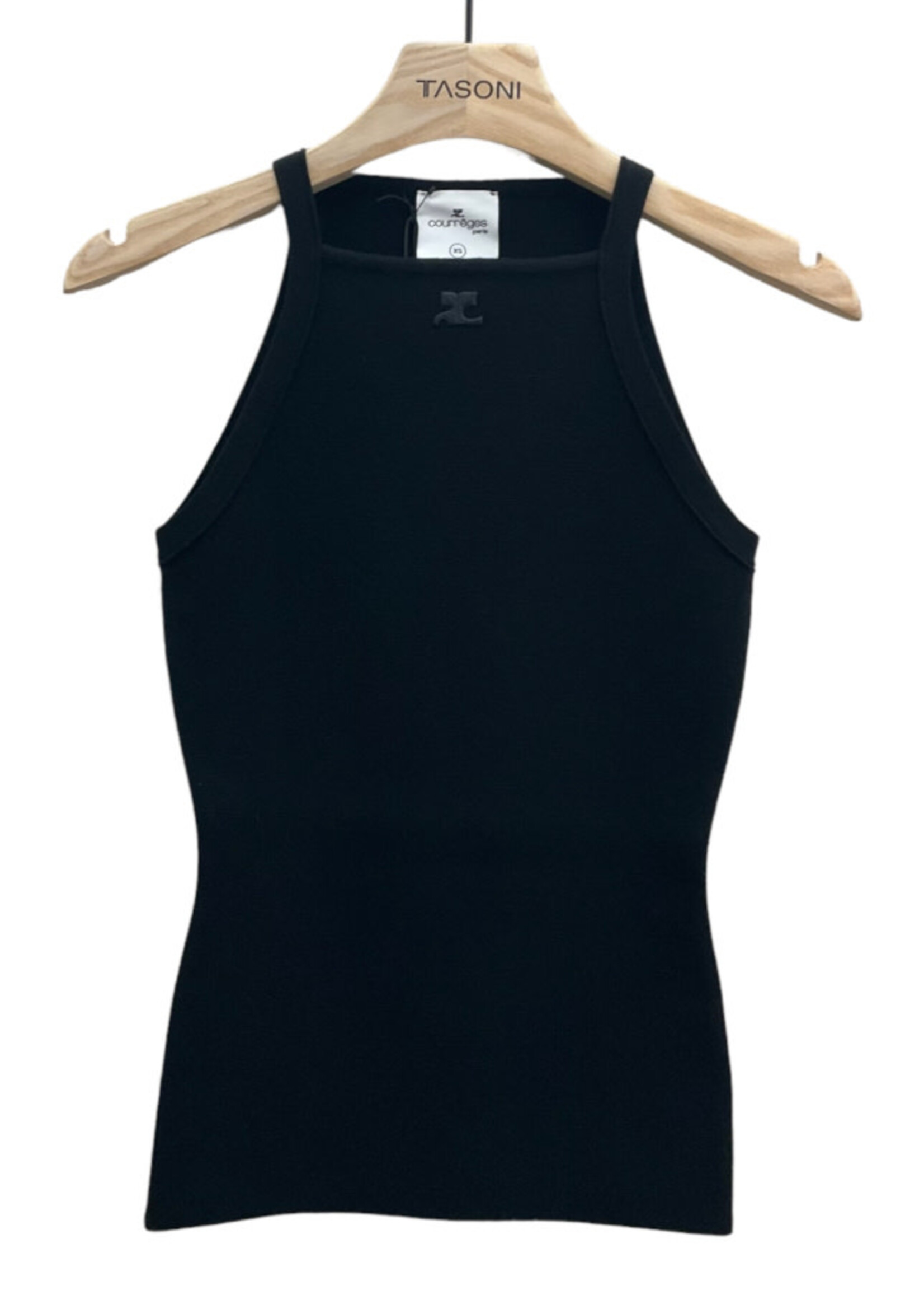 Courreges Courreges Top, Black, Milano Square Neck Sleeveless Knit Tank Top In Black