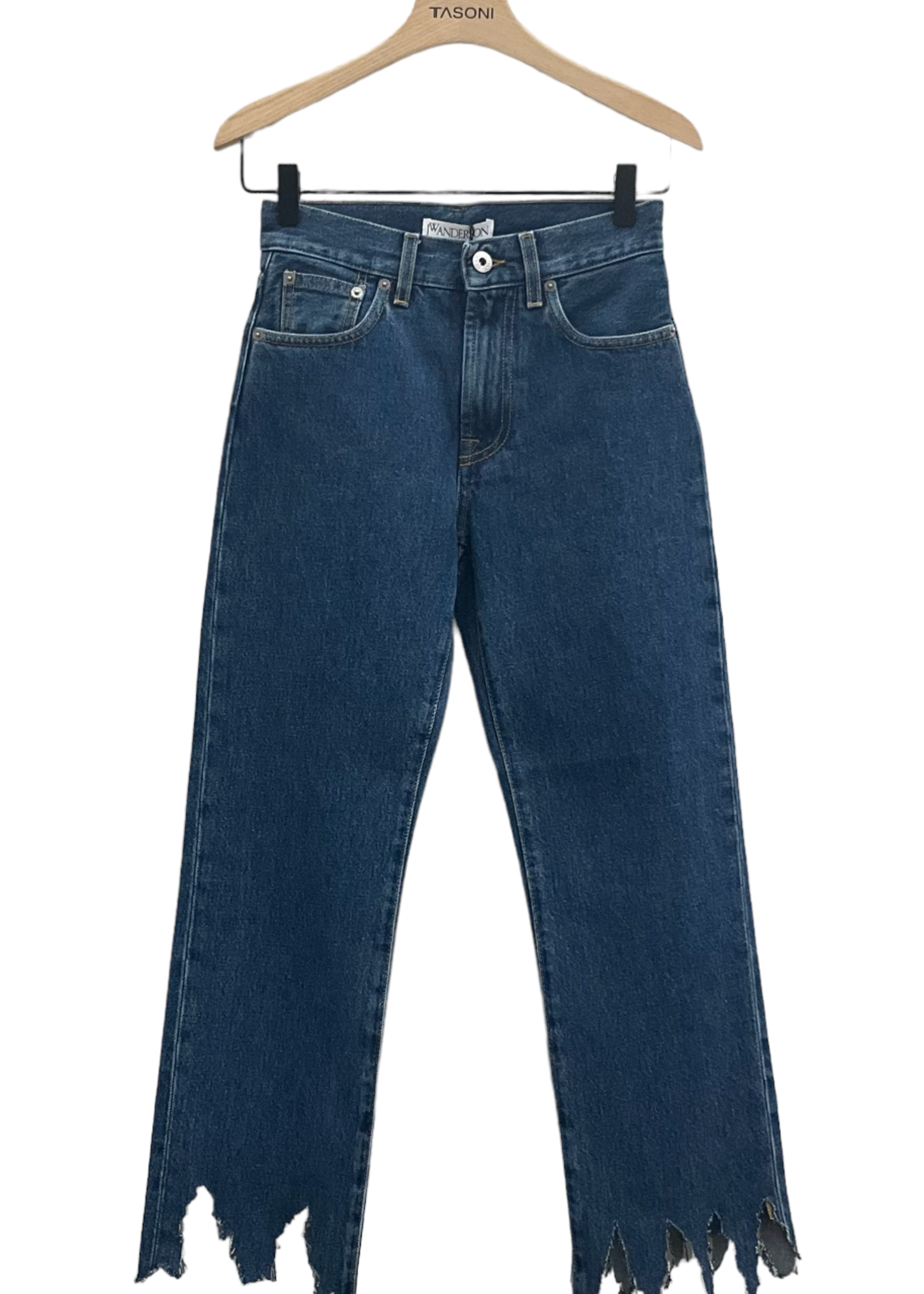 J.W. Anderson J.W. Anderson Jeans, Blue, Cotton High Waist Lasercut Cropped Jeans In Indigo