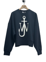 J.W. Anderson J.W. Anderson Sweatshirt, Navy, Anchor Cotton Crew Neck Sweatshirt In Navy w/ White Front Logo Print