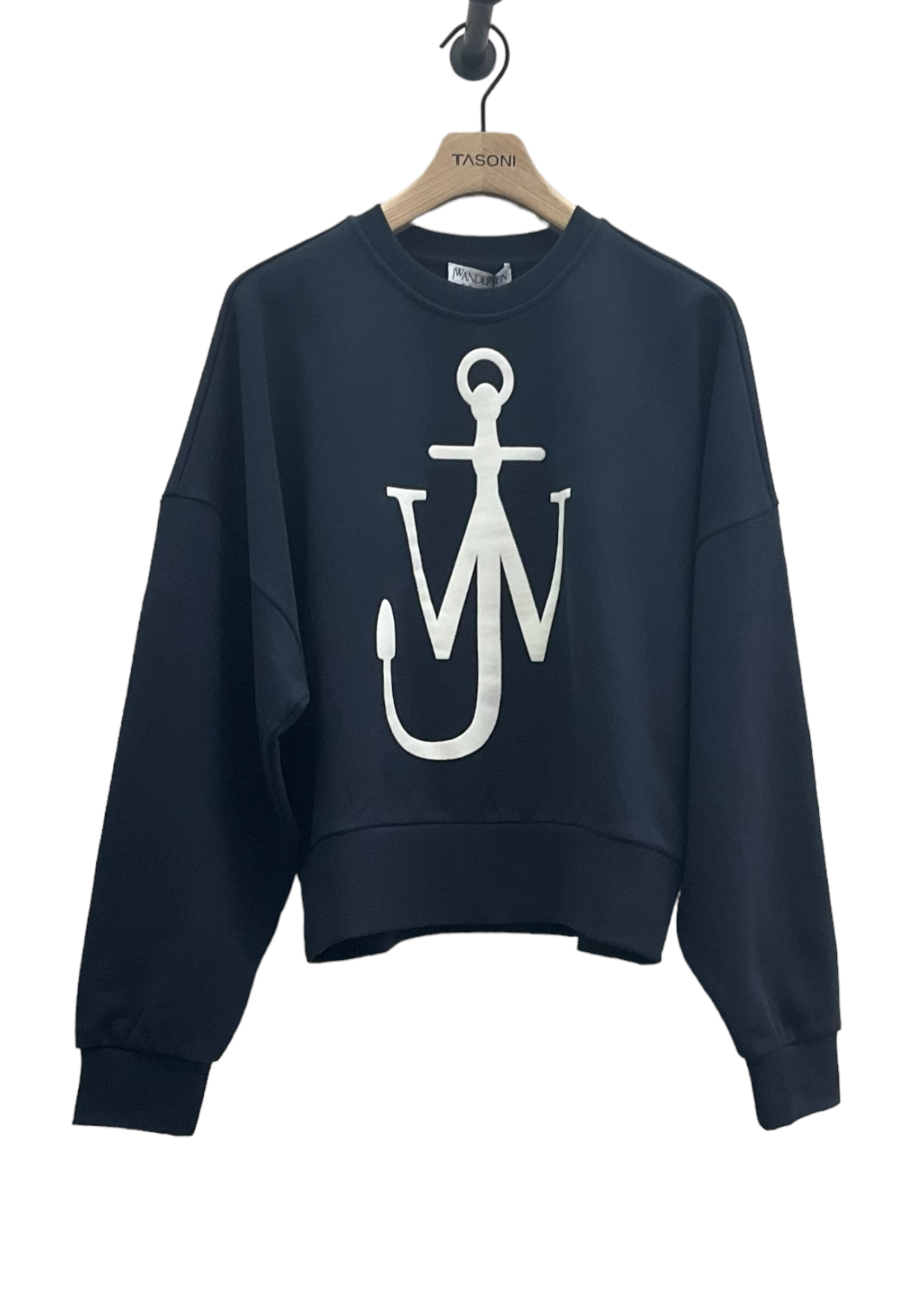 J.W. Anderson J.W. Anderson Sweatshirt, Navy, Anchor Cotton Crew Neck Sweatshirt In Navy w/ White Front Logo Print