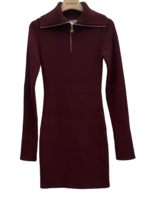 Patou Patou Dress, Red, Virgin Wool Zipped High Neck Ribbed Mini Dress in Ruby Wine