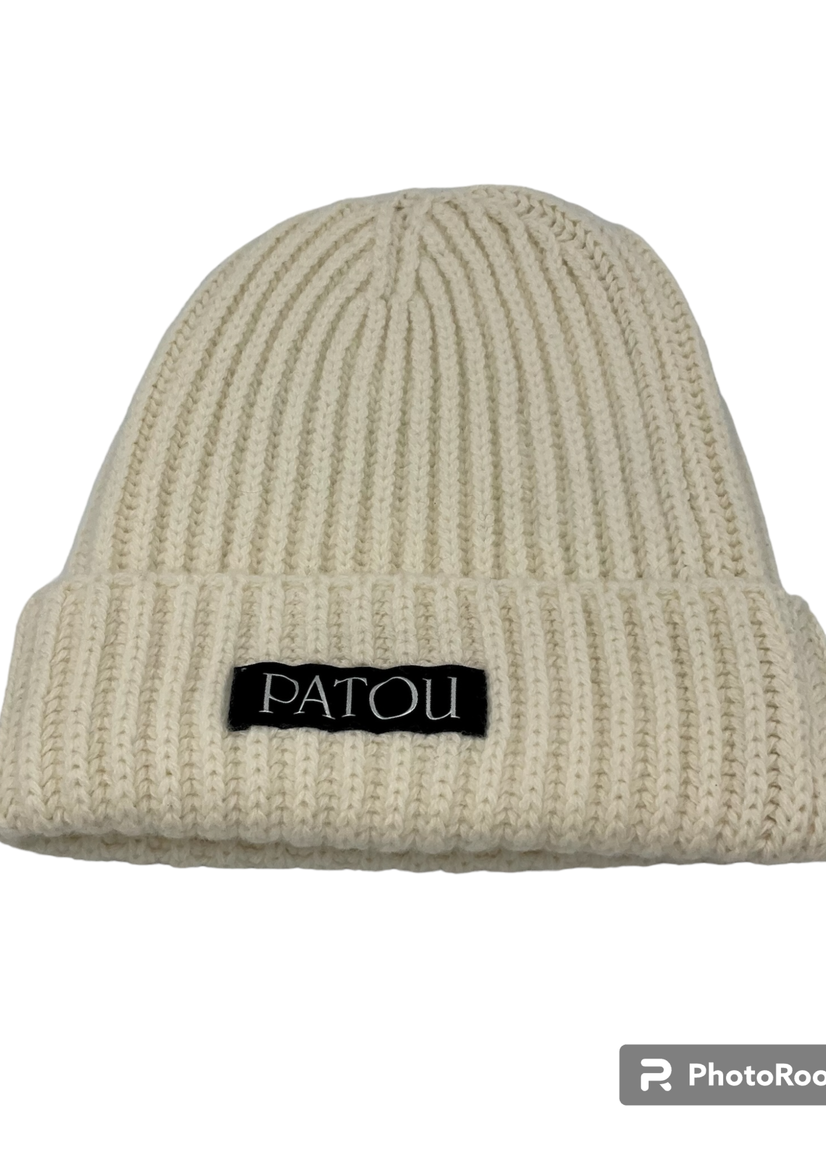 Patou Patou Hat, White, Wool Hip Ribs Beanie in Avalanche