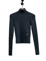 Patou Patou Knitwear, Grey, Merino Wool Slim Fit High Neck Ribbed Jumper in Graphite