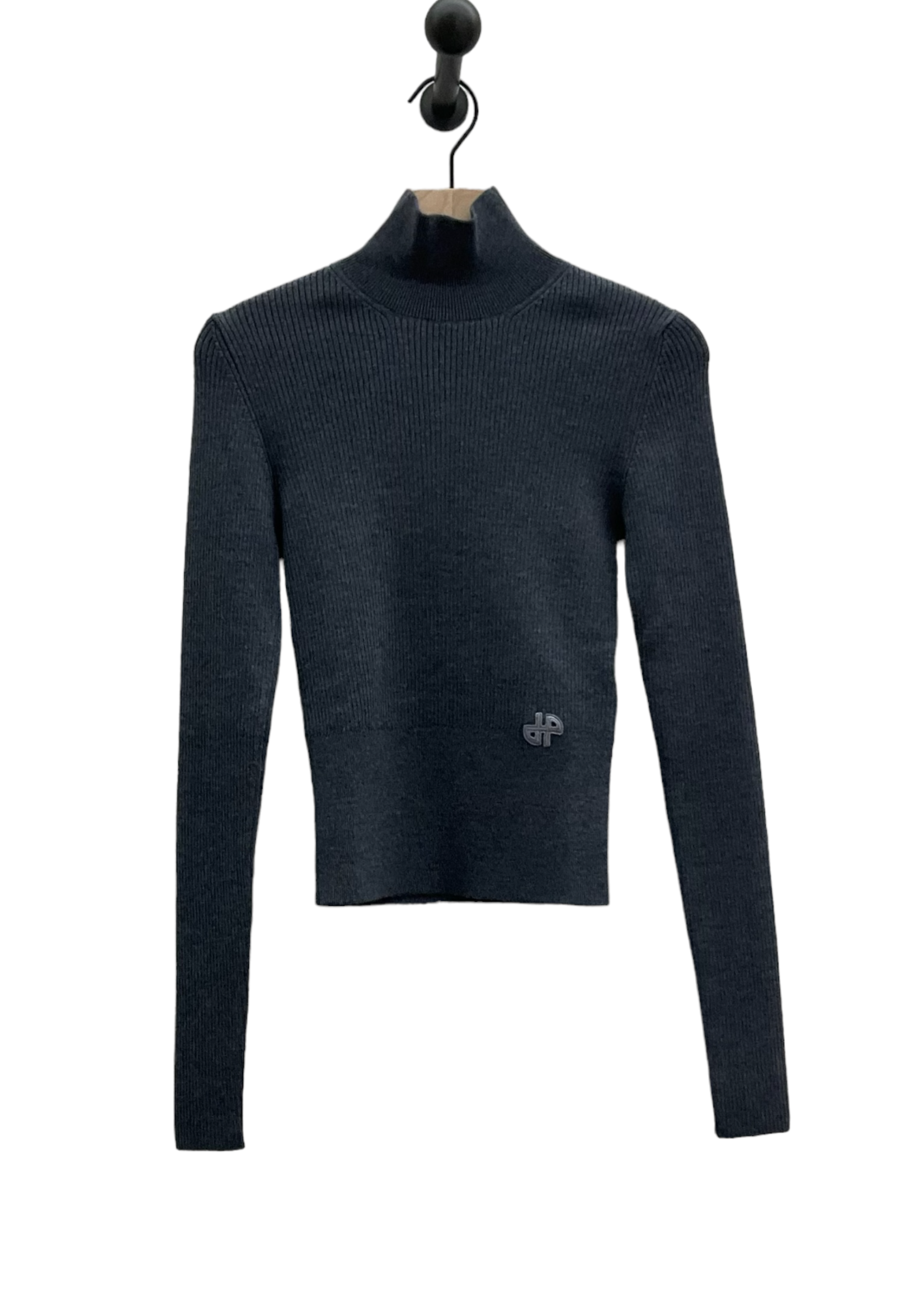 Patou Patou Knitwear, Grey, Merino Wool Slim Fit High Neck Ribbed Jumper in Graphite