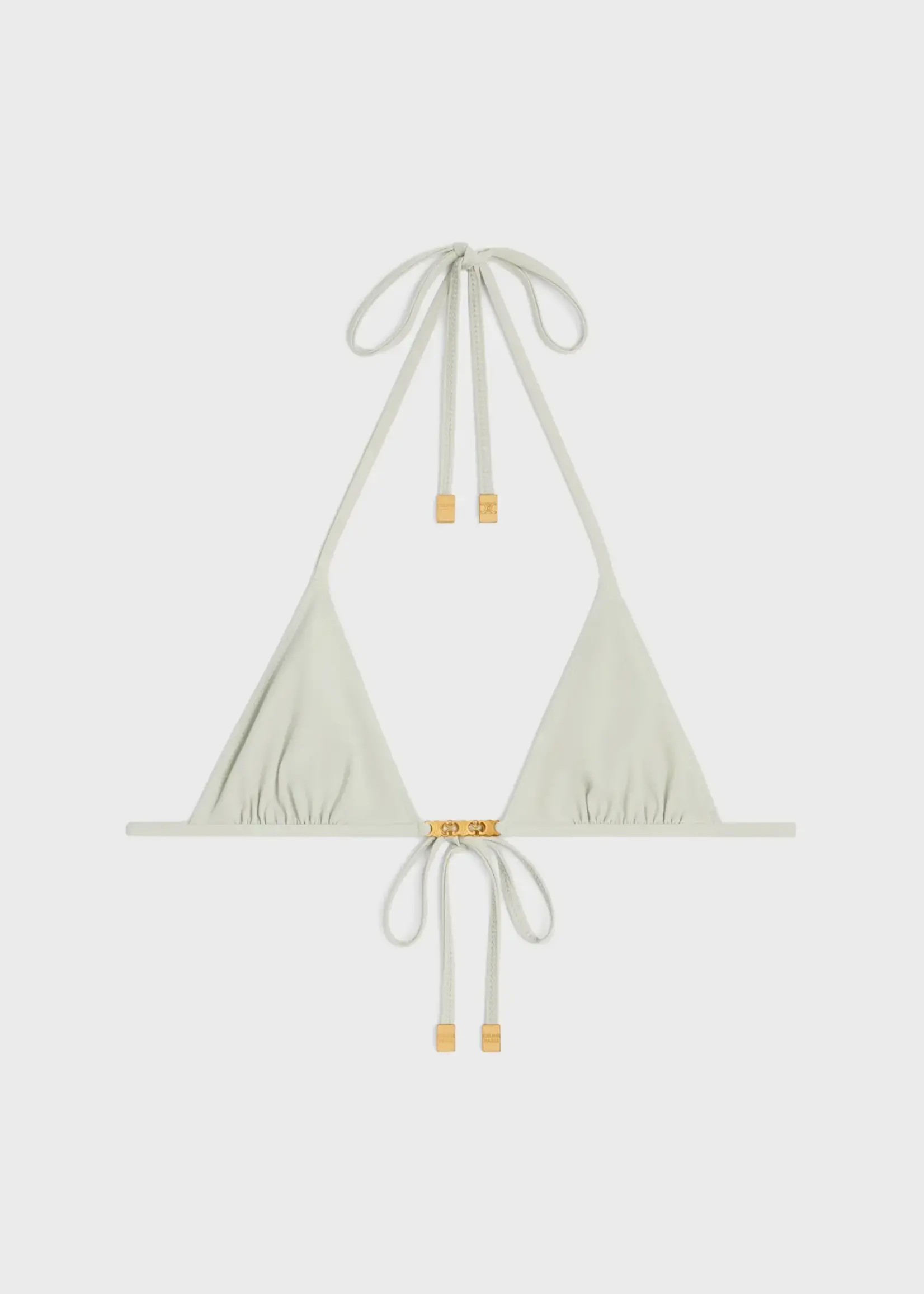 Celine Celine Swimwear, Green, Triangle Gourmette Matt Jersey Bikini Top in Vert Amande w/ Triomphe Link Chain