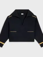 Celine Celine Jacket, Navy, Wool Military Sailor Collared Cropped Jacket In Navy w/ Gold Details