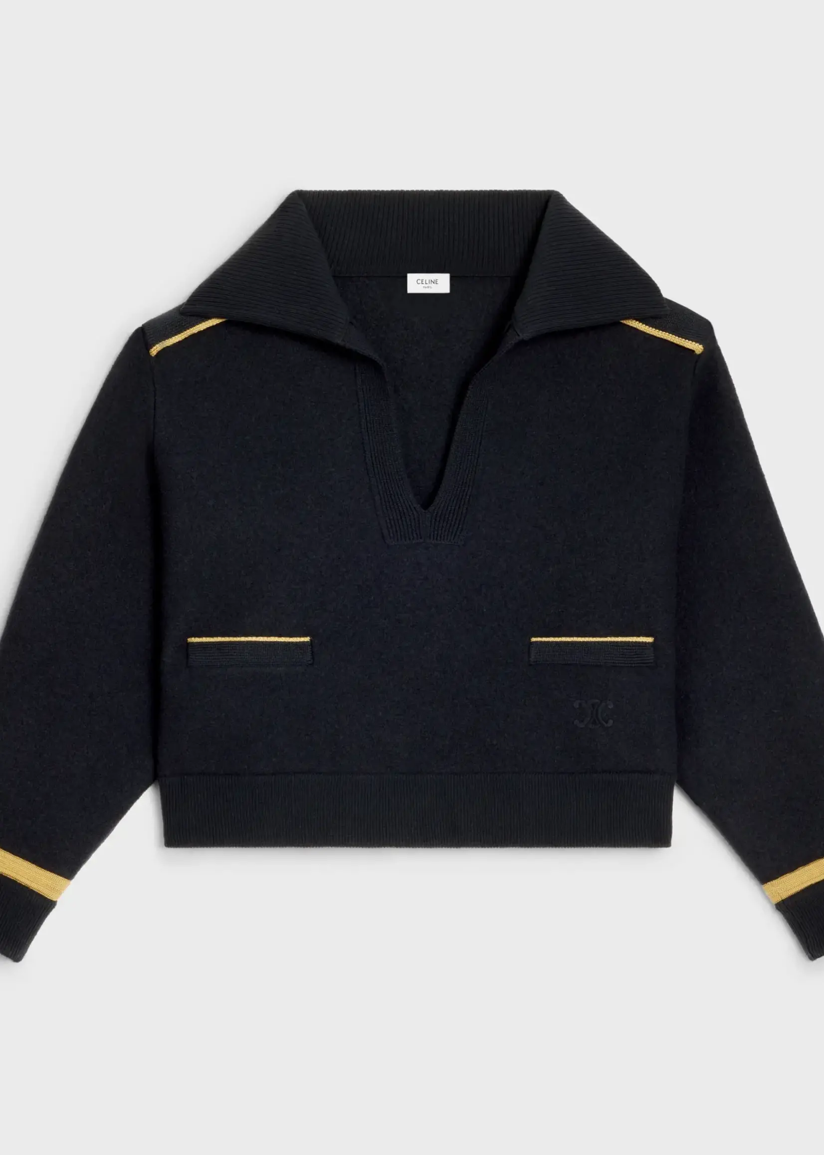Celine Celine Jacket, Navy, Wool Military Sailor Collared Cropped Jacket In Navy w/ Gold Details