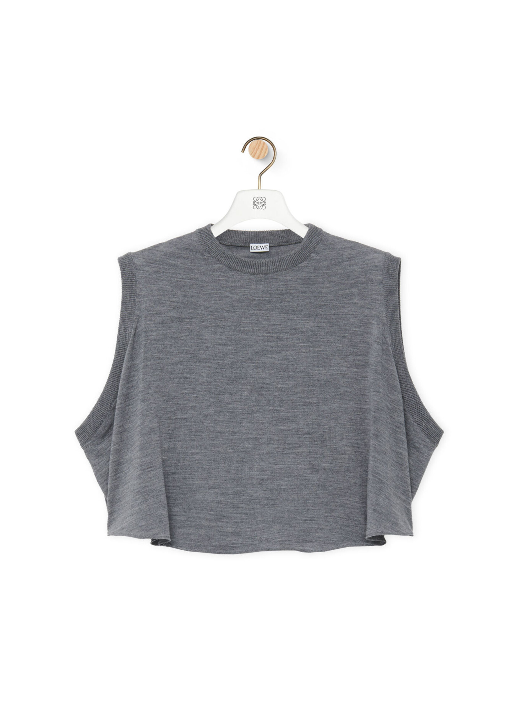 Loewe Loewe Knitwear, Grey, Wool Oversized Crew Neck Sleeveless Cropped Trapeze Vest