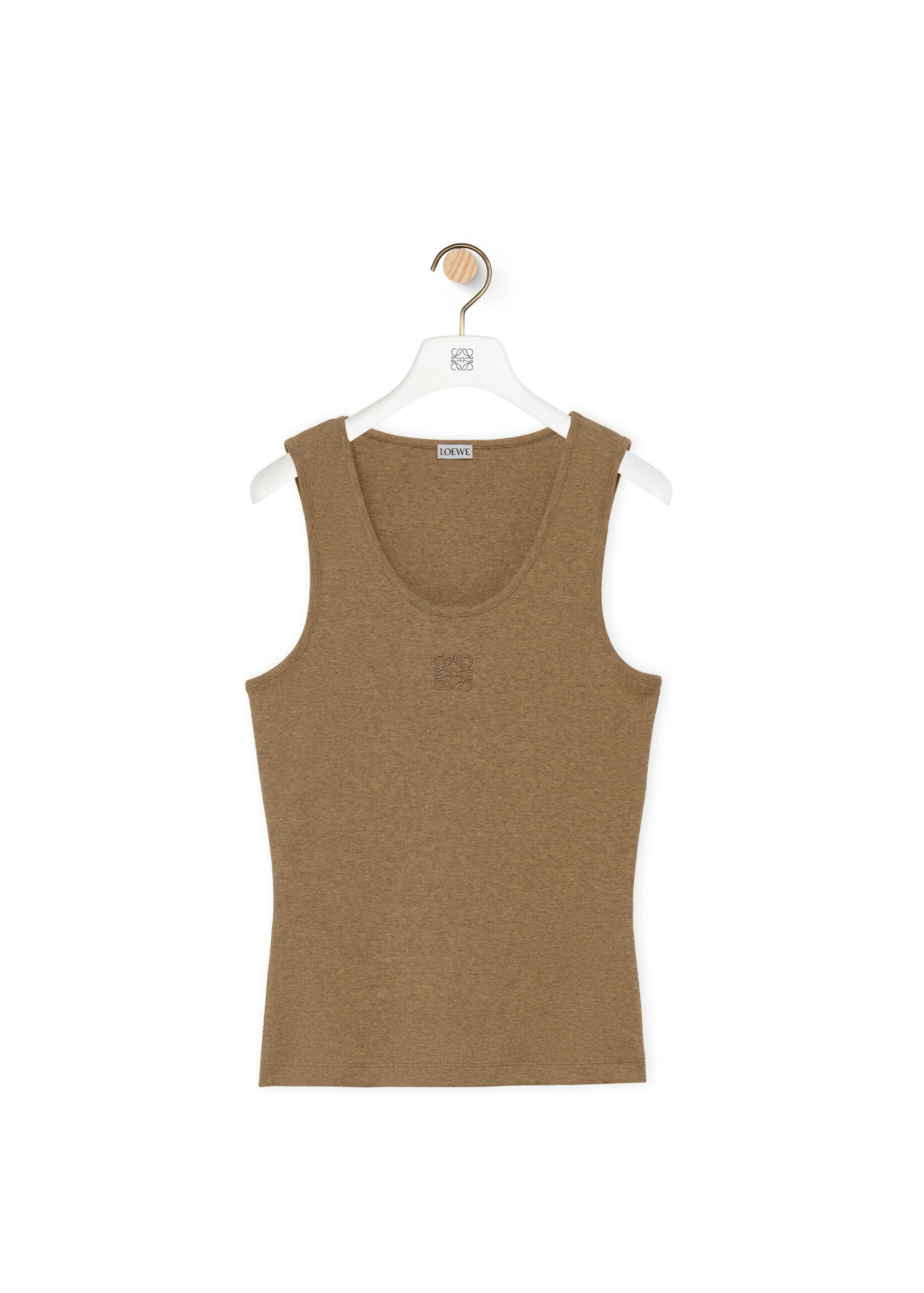 Loewe Loewe Top, Beige, Cotton Crew Neck Sleeveless Tank Top w/ Anagram