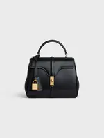 Celine Celine Bag, Black, Mini 16 Satinated Calfskin Top Handle Bag w/ Twist Lock Closure