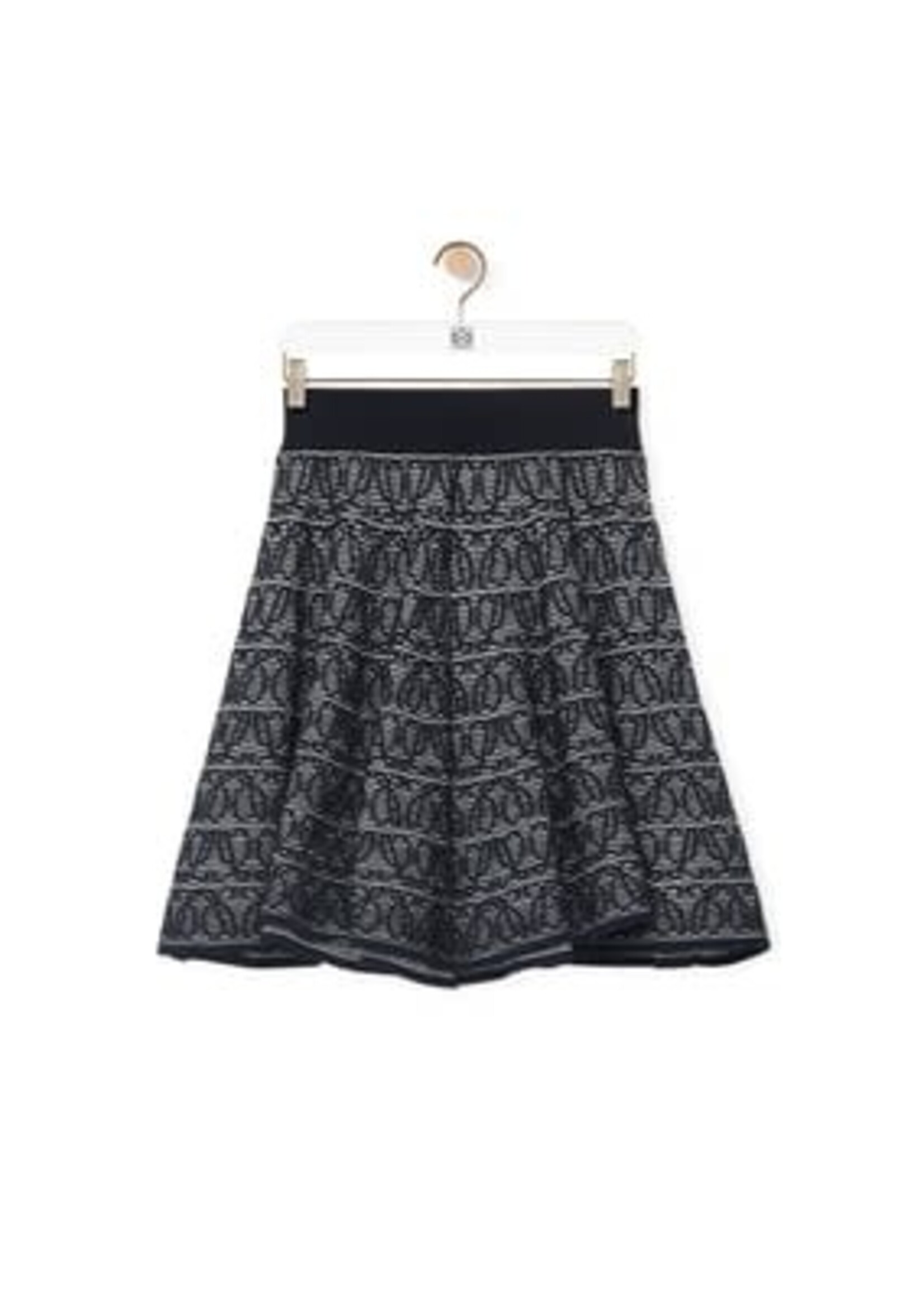 Loewe Loewe Skirt, Print, High Waisted Ruffled Mini Skirt in Navy & White w/ All Over Logo Print