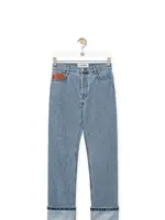 Loewe Loewe Jeans, Blue, Fisherman Cotton Mid Rise Straight Leg Denim Pants In Light Denim w/ Turn Up Cuffs