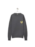 Loewe Loewe Sweatshirt, Grey, Wool Crew Neck Sweater In Grey w/ Heart
