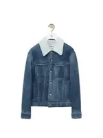Loewe Loewe Jacket, Blue, Lamb Leather Collared Button Up Shearling Denim Jacket In White & Indigo Blue