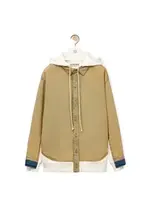 Loewe Loewe Jacket, Beige, Cotton Relaxed Fit Hooded Button Up in Tea Wash w/ Denim Top Layer